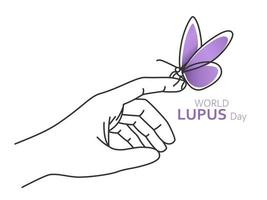 Welt Lupus Tag Design, mit lila Band und Schmetterling zum chronisch Autoimmunität Bewusstsein vektor