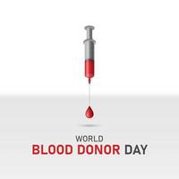 Welt Blut Spender Tag Design. Injektion und Blut fallen Illustration vektor