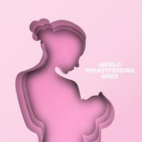 värld bröst matning vecka design. illustration av kvinna amning en bebis, rosa bakgrund, papper stil vektor