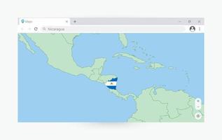 browser fönster med Karta av nicaragua, sökande nicaragua i internet. vektor