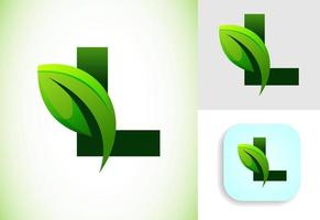 första l alfabet med en blad. miljövänlig logotyp begrepp. grafisk alfabet symbol för företag och företag identitet. vektor