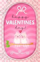 valentines dag affisch. Lycklig valentines dag kort med kärlek fåglar. stock vektor illustrationer i platt tecknad serie stil.