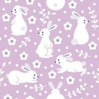 mönster med söt kaniner på en lila bakgrund vektor