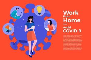 Coronavirus (COVID-19. Das Unternehmen ermöglicht es Mitarbeitern, von zu Hause aus zu arbeiten, um Viren zu vermeiden vektor