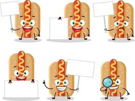 Hotdog Karikatur im Charakter bringen Information Tafel vektor