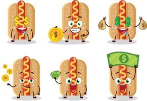 Hotdog Karikatur Charakter mit süß Emoticon bringen Geld vektor