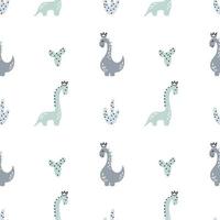 kindisch nahtloses Muster mit handgezeichnetem Dino im skandinavischen Stil. kreativer Dinosauriervektor kindlicher Hintergrund für Jungenstoff, Textil vektor