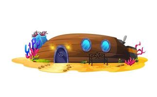 tecknad serie nedsänkt båt, under vattnet hus byggnad vektor