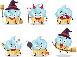 Halloween Ausdruck Emoticons mit Karikatur Charakter von Vanille Kuchen vektor