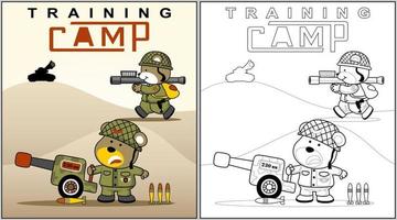 komisch Bär Soldat mit Waffe, Vektor Karikatur Illustration, Färbung Buch oder Seite