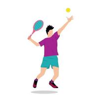 Vektor Illustration von ein Junge im Sportbekleidung spielen Tennis. es können Sein gesehen Das das männlich Athlet ist halten ein Schläger und Schlagen das Ball isoliert auf ein Weiß Hintergrund.