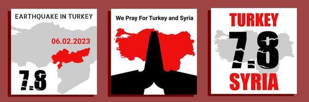 dich Plakate mit Truthahn und Syrien Erdbeben Thema, Vektor Platz Plakate mit Truthahn und Syrien Karten.