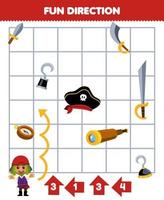 utbildning spel för barn roligt riktning hjälp man bär bandana flytta enligt till de tal på de pilar tryckbar pirat kalkylblad vektor