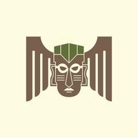 kultur stam etnisk mask trä vingar traditionell årgång logotyp design vektor