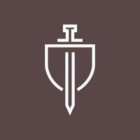 Schild bewachen sichern Schwert Königreich Linie minimal Logo Design Vektor
