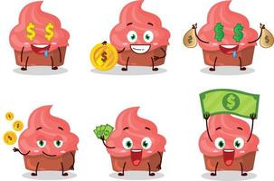 jordgubb kaka tecknad serie karaktär med söt uttryckssymbol föra pengar vektor