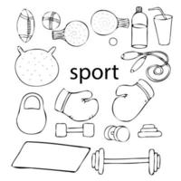 uppsättning av sporter Utrustning. sporter föremål. klotter stil ikoner. vektor