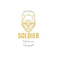 Maskottchen Karikatur alt Mann Soldat Krieger alt Legende Helm Horn Linie Logo Design Vektor