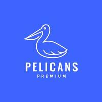 Tierwelt Tier Vogel Pelikan groß Schnabel jagen Fisch See Wasser Linie minimal Logo Design Vektor