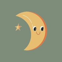 süß Mond Symbol. Monat mit ein Stern. Atmosphäre und Klima. Grafik Element zum Webseite. Design zum Einladung und Gruß Karten. Karikatur eben Vektor Illustration