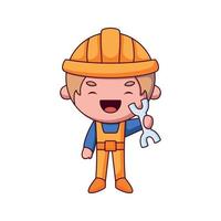 Builder Cartoon Doodle Hand gezeichnete Konzept Vektor kawaii Illustration