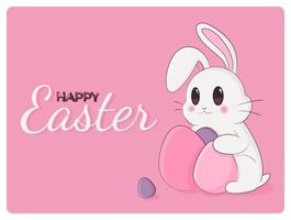 glücklich Ostern Banner mit rahmen. modisch Ostern Design mit süß Hase, Typografie und Eier auf Rosa Hintergrund. horizontal Poster, Gruß Karte, Header zum Webseite. Vektor Kunst.