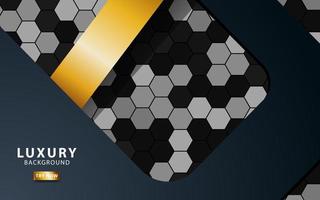 Luxus Prämie schwarz und Gold Überlappung Schichten Hintergrund Banner Design. realistisch golden Licht bewirken auf texturiert Hexagon Hintergrund. vektor