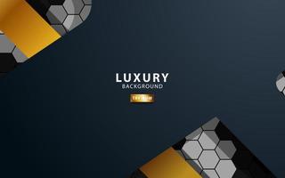 Luxus Prämie schwarz und Gold Überlappung Schichten Hintergrund Banner Design. realistisch golden Licht bewirken auf texturiert Hexagon Hintergrund. vektor