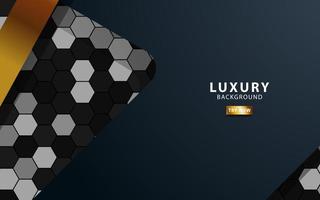 Luxus Prämie schwarz und Gold Überlappung Schichten Hintergrund Banner Design. realistisch golden Licht bewirken auf texturiert Hexagon Hintergrund. vektor