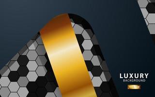 Luxus Prämie schwarz und Gold Überlappung Schichten Hintergrund Banner Design. realistisch golden Licht bewirken auf texturiert Hexagon Hintergrund. vektor