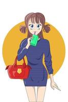 en flicka med röd väska och blå miniklänning vektor