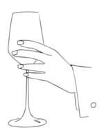 schön weiblich Hände halten ein Glas von Wein, Vektor Illustration im Strichzeichnungen Stil.