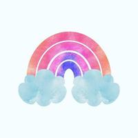 vattenfärg färgrik regnbåge med moln vektor