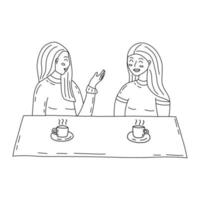 Mädchen sind reden im Cafe. Vektor Kontur