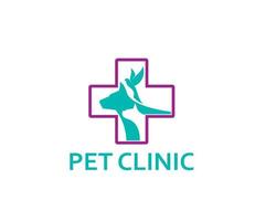Haustier Klinik Symbol mit Hund, Katze und Vogel im Kreuz vektor