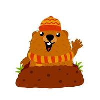 groundhog dag. rolig murmeldjur. söt karaktär av februari Semester. djur av skog gnagare med en brun hud. platt tecknad serie illustration vektor