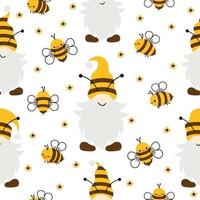 vektor sömlös mönster med flygande tecknad serie bin och nisser på vit bakgrund. illustration för barn Begagnade för tidskrift, bok, affisch, kort, webb sidor.
