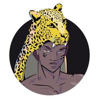 vektor illustration av en ung afrikansk man med en leopard huvud