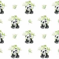 süß Sitzung Panda halten ein Bambus Blatt, Bambus Blätter. Aquarell nahtlos Muster auf ein Weiß Hintergrund. asiatisch Kultur. zum Textilien, Verpackung, Hintergrund, Postkarten. vektor