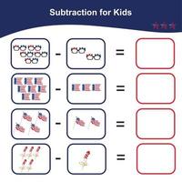 räkning aktivitet för barn. matchande de bild med de svar. matematiskt subtraktion kalkylblad för ungar. vektor fil.