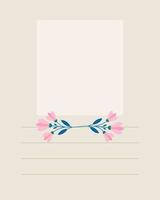 flickaktigt dagbok sida mall design, planerare sida dekorerad med rosa blommor vektor platt
