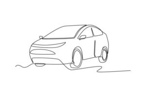 kontinuierlich eine Linie Zeichnung modern elektrisch Auto zum das Zukunft. elektrisch Auto Konzept Single Linie zeichnet Design Grafik Vektor Illustration