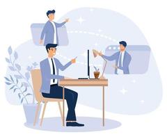 Entfernung Arbeiten Konzept. Auslagerung, Arbeit Zuhause Büro, online Konferenz, freiberuflich Arbeit. eben Vektor modern Illustration