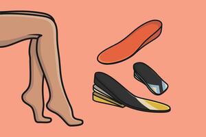 komfortabel Schuhe Einlegesohlen mit Mensch Fuß Vektor Illustration. Mode Objekt Symbol Konzept. Einlegesohlen zum ein komfortabel und gesund gehen Vektor Design mit Schatten. orthopädisch Bogen Unterstützung Einlegesohle Logo.