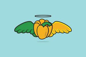fliegend Gelb Glocke Pfeffer mit Vogel Flügel Vektor Illustration. Essen Natur Symbol Konzept. Garten frisch Essen Gemüse Glocke Pfeffer Symbol Design. Vogel Flügel Symbol Logo.