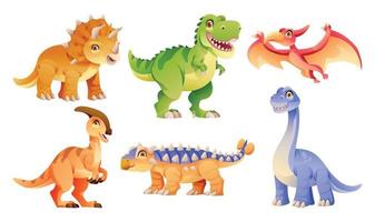 söt dinosaurier karaktär uppsättning i tecknad serie stil vektor