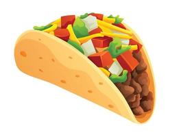 Taco mit Fleisch, Gemüse und Tortilla. Mexikaner Essen Vektor Illustration