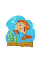 en söt orange manlig fisk i det blå havet, design djur tecknad vektorillustration vektor