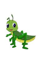 en liten söt grön gräshoppa, design djur tecknad vektorillustration vektor