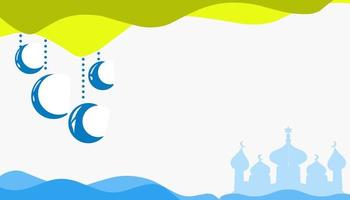 Hintergrund Illustration auf das Thema von Ramadan und eid al-fitr und eid al-adha, mit Bilder von ein Blau Moschee, Halbmond Mond, Blau und Gelb Wellen vektor